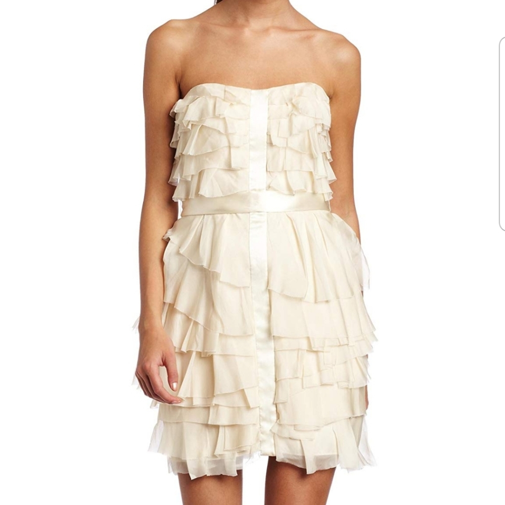 ABS 100% Silk Cream Strapless dress 8